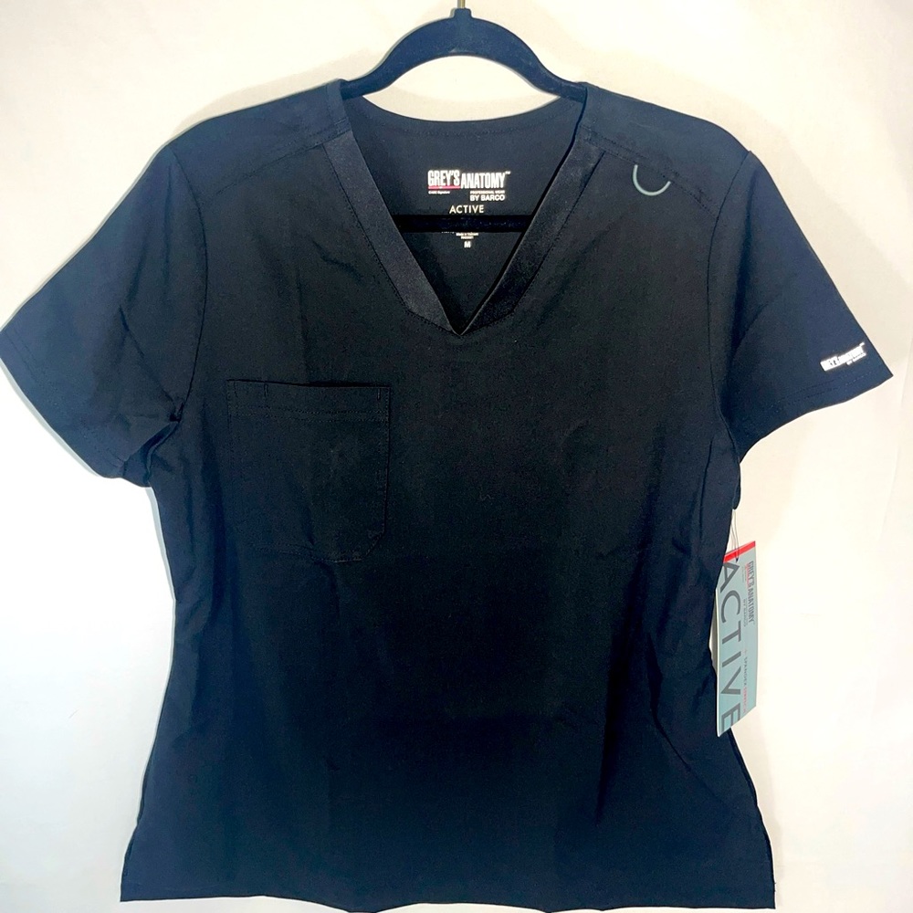NEW Grey’s Anatomy by Barco Active +Spandex Women’s Size M Black Scrub Top NWT
